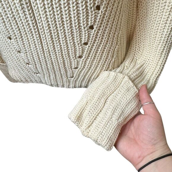 360 SWEATER Ivory Knit Pullover Womens Medium | Cozy Classic Ribbed Cotton Blend - Picture 6 of 8